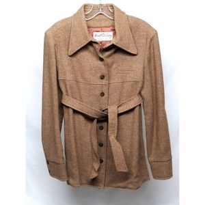 Vintage 60s Marshall Field & Company Brown Wool Coat Womens Small Union Made USA